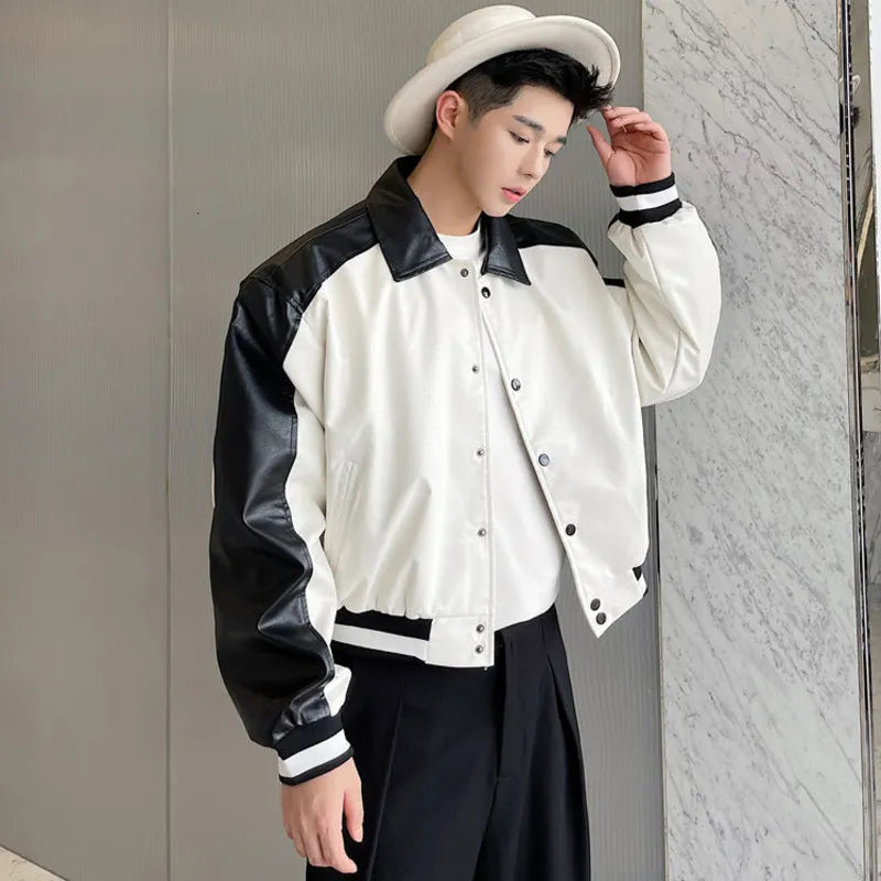 Color Block Patchwork Casual PU Leather Jacket - INTOHYPEZONE
