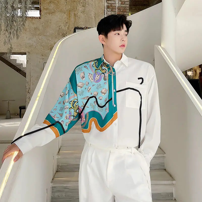 Silk Irregular Ribbon Print Shirt - INTOHYPEZONE