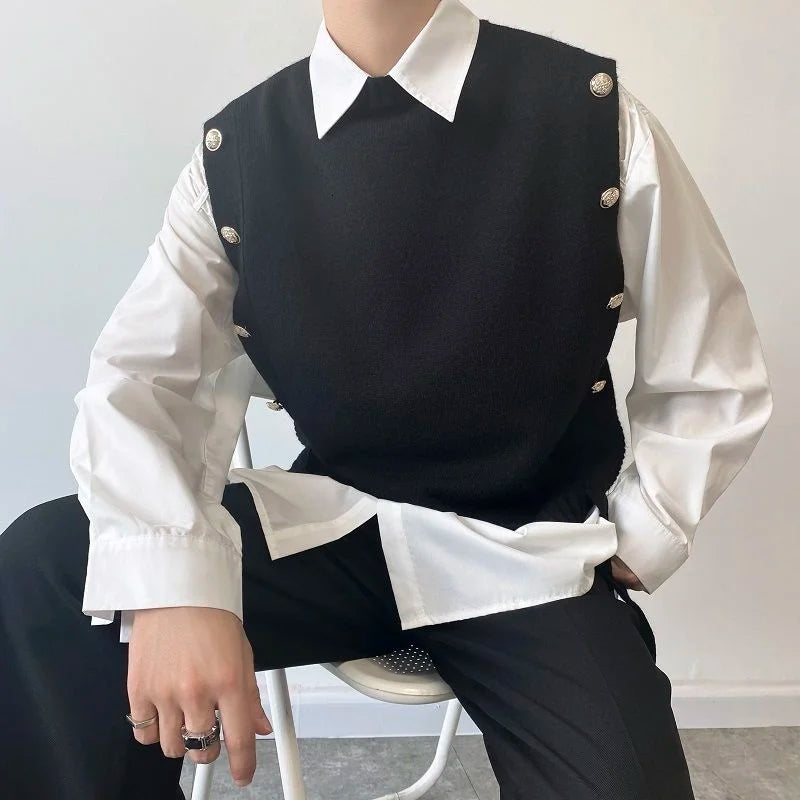 Spliced Knitted Sweater Vest - INTOHYPEZONE