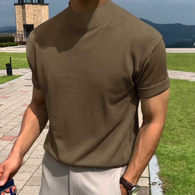 Short-Sleeve Mock Neck Knitted T shirt by INTOHYPEZONE SUMMER