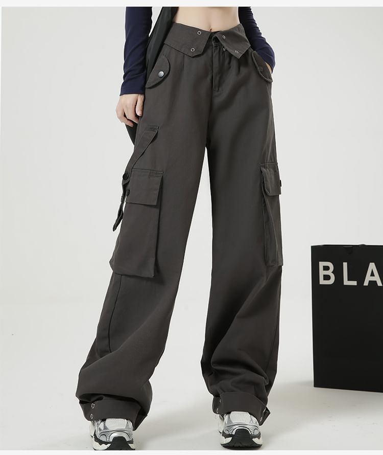 Solid Color Loose Retro Pockets Cargo Pants - INTOHYPEZONE
