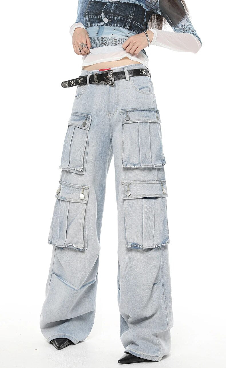 Light Blue Cargo Denim Jeans - INTOHYPEZONE