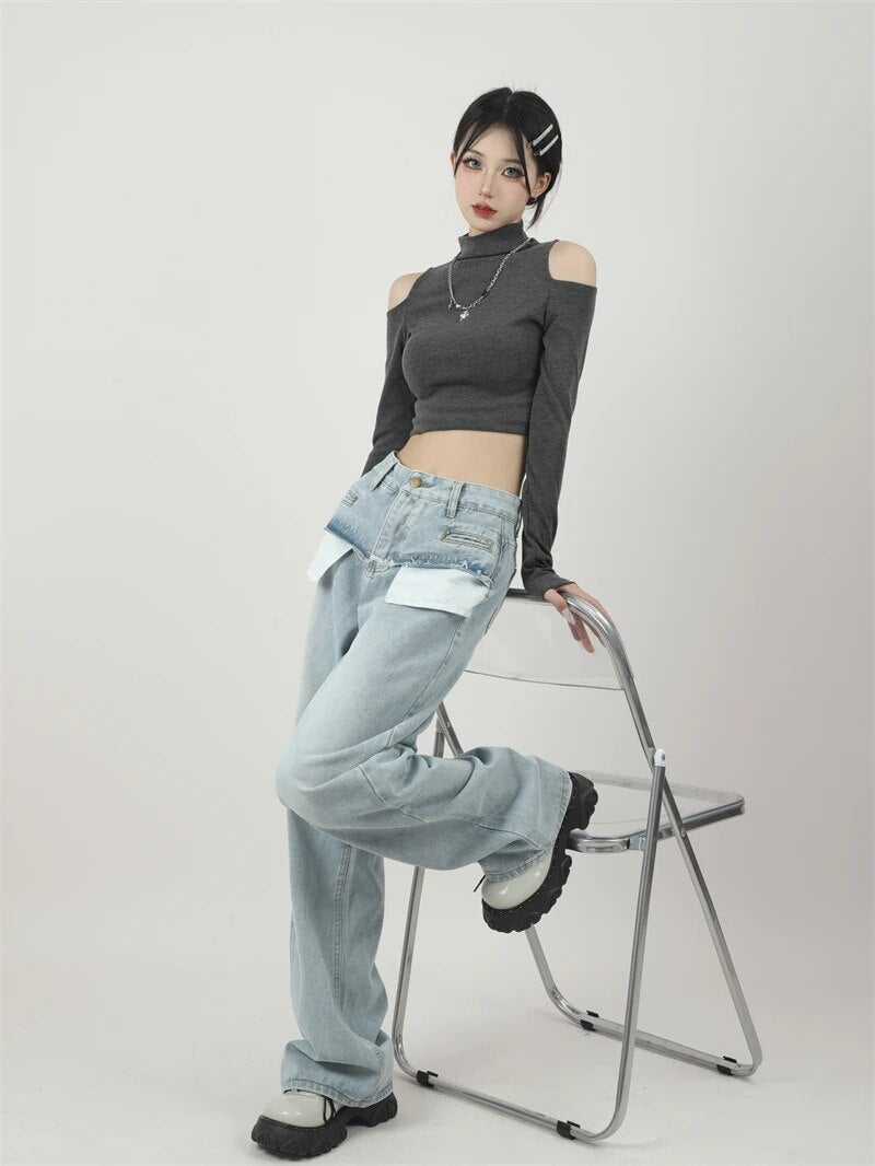 Light Blue High Waist Denim Pants - INTOHYPEZONE