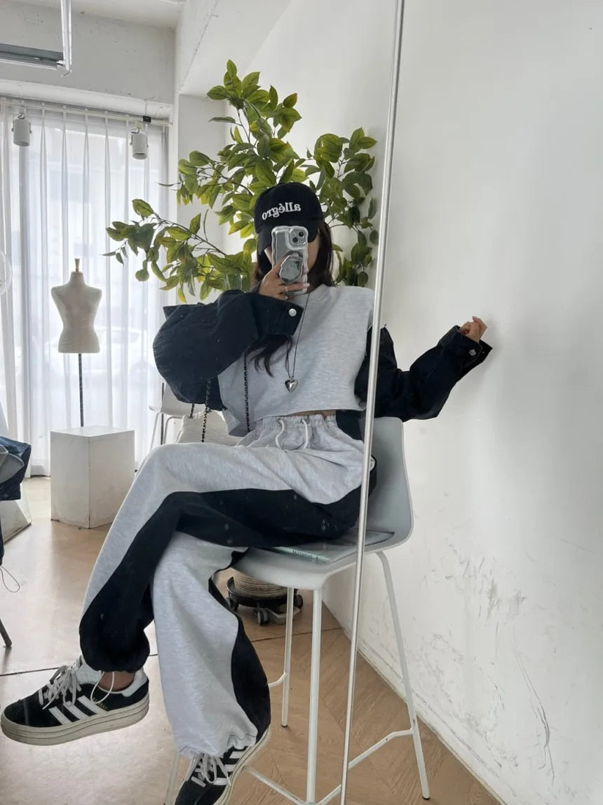 Long Sleeve Denim Patchwork Sweatshirts - INTOHYPEZONE