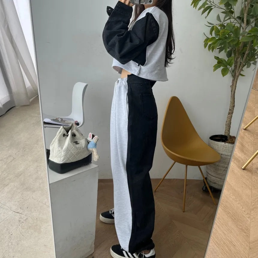 Long Sleeve Denim Patchwork Sweatshirts - INTOHYPEZONE