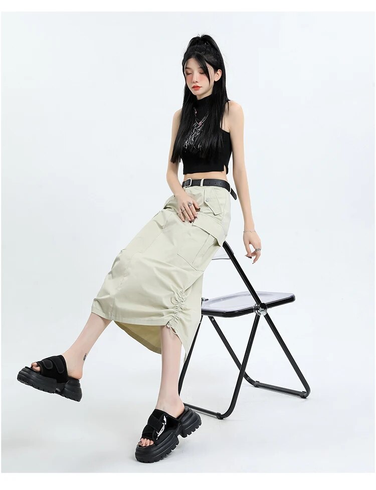 Mid Long Skirts A-Line Skirt - INTOHYPEZONE