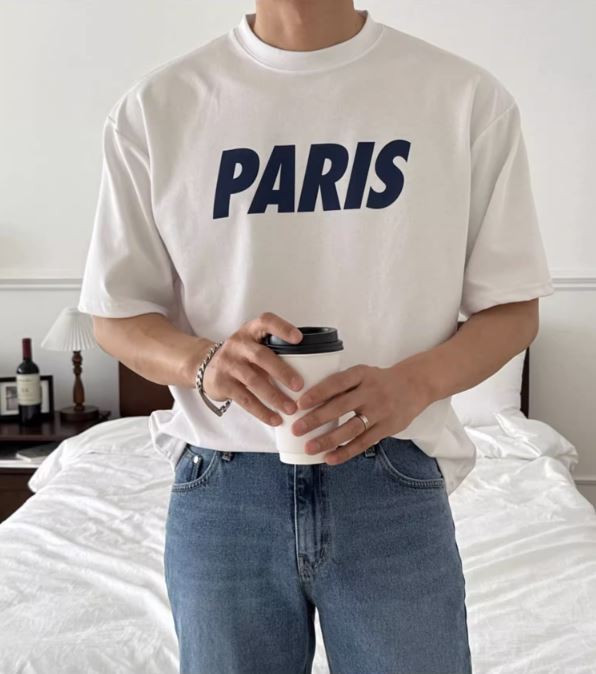 Round Neck PARIS Lettered Cotton T-Shirt - INTOHYPEZONE SUMMER