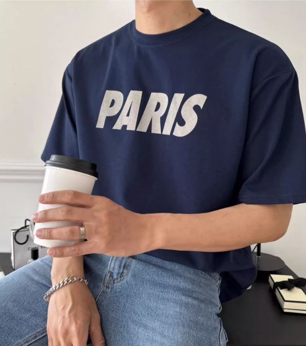 Round Neck PARIS Lettered Cotton T-Shirt - INTOHYPEZONE SUMMER