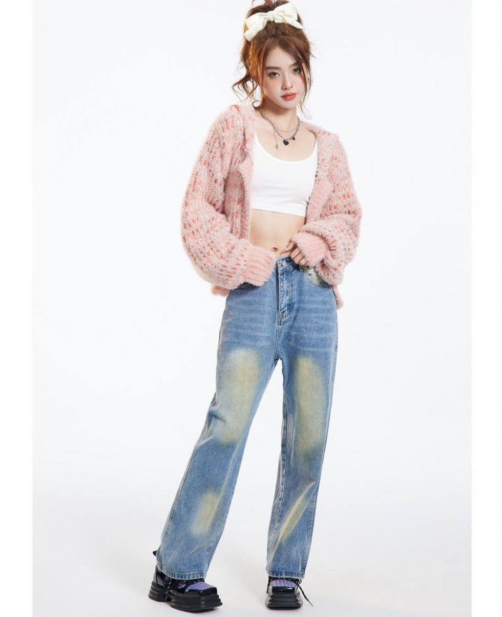 Pink Casual Appliques Knitted Long Sleeve Cardigan - INTOHYPEZONE