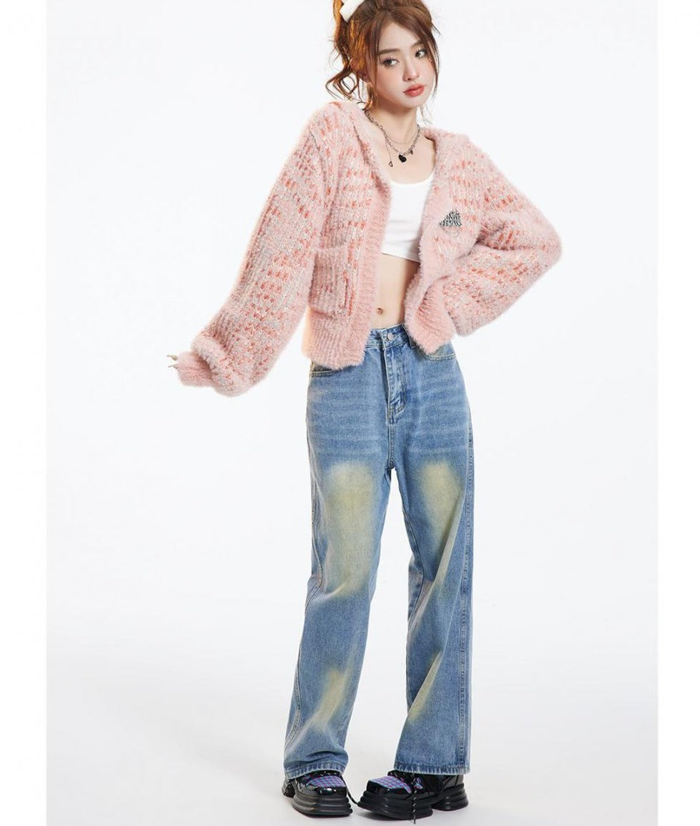 Pink Casual Appliques Knitted Long Sleeve Cardigan - INTOHYPEZONE