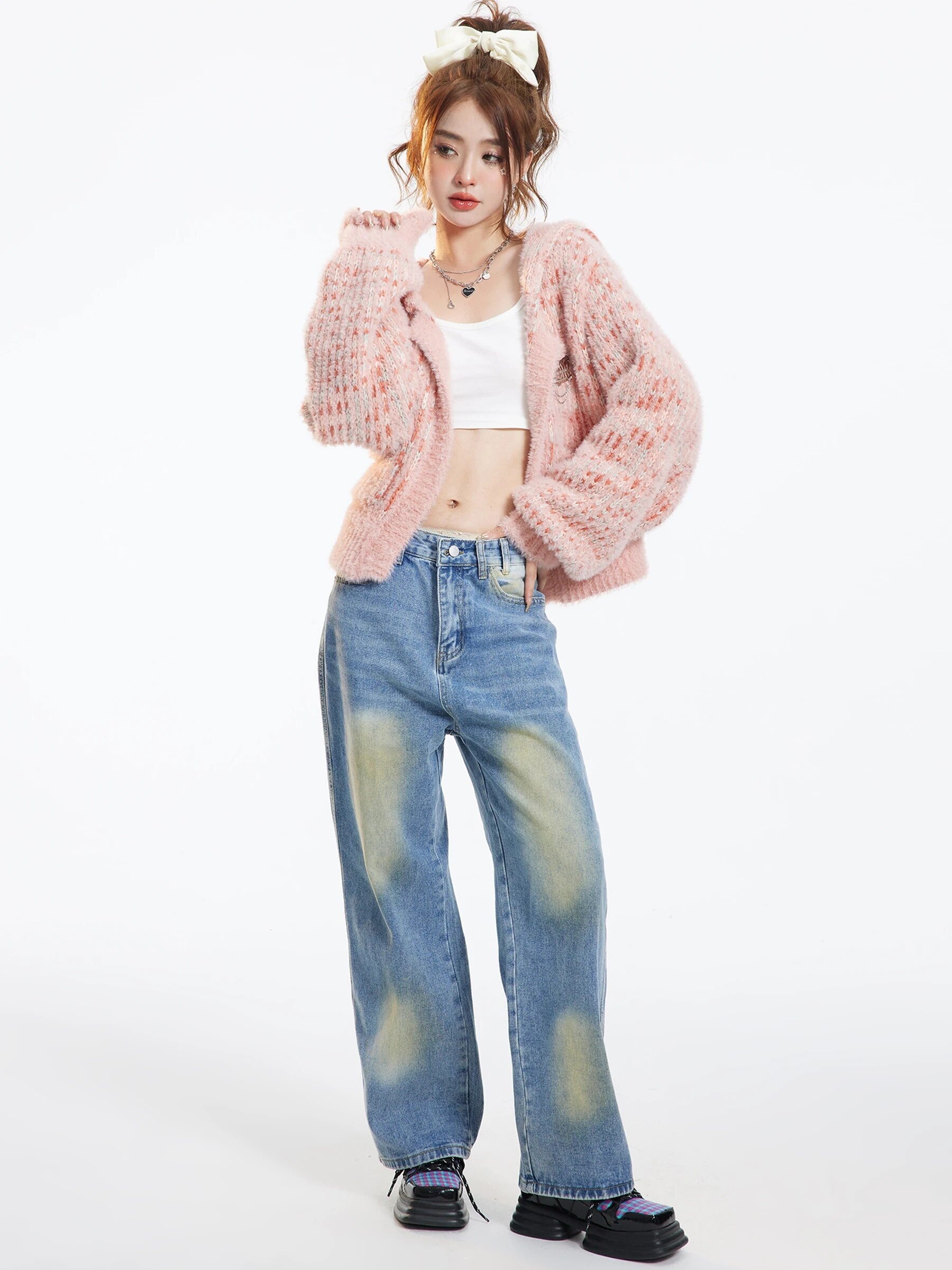 Pink Casual Appliques Knitted Long Sleeve Cardigan - INTOHYPEZONE