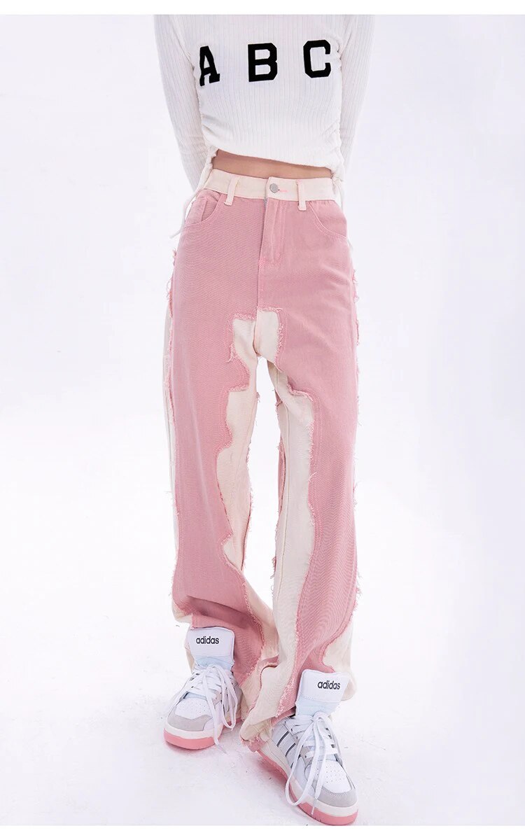 Pink High Waist Baggy Jeans Denim - INTOHYPEZONE