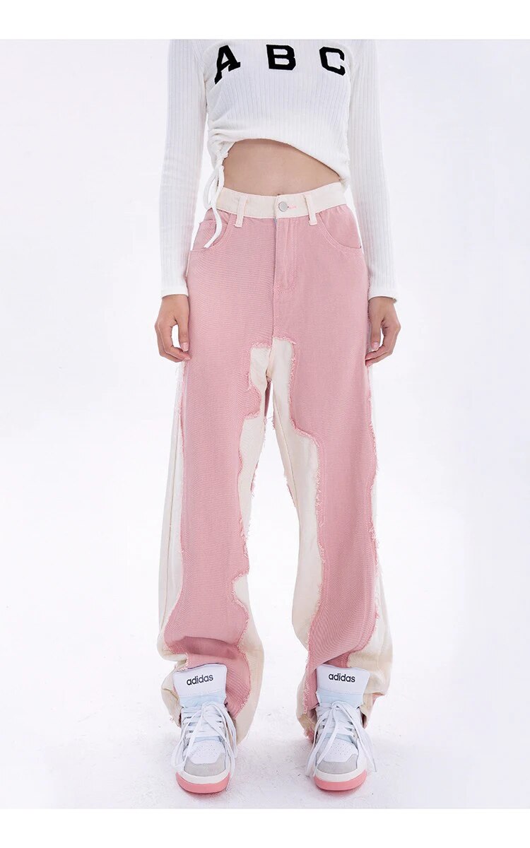 Pink High Waist Baggy Jeans Denim - INTOHYPEZONE