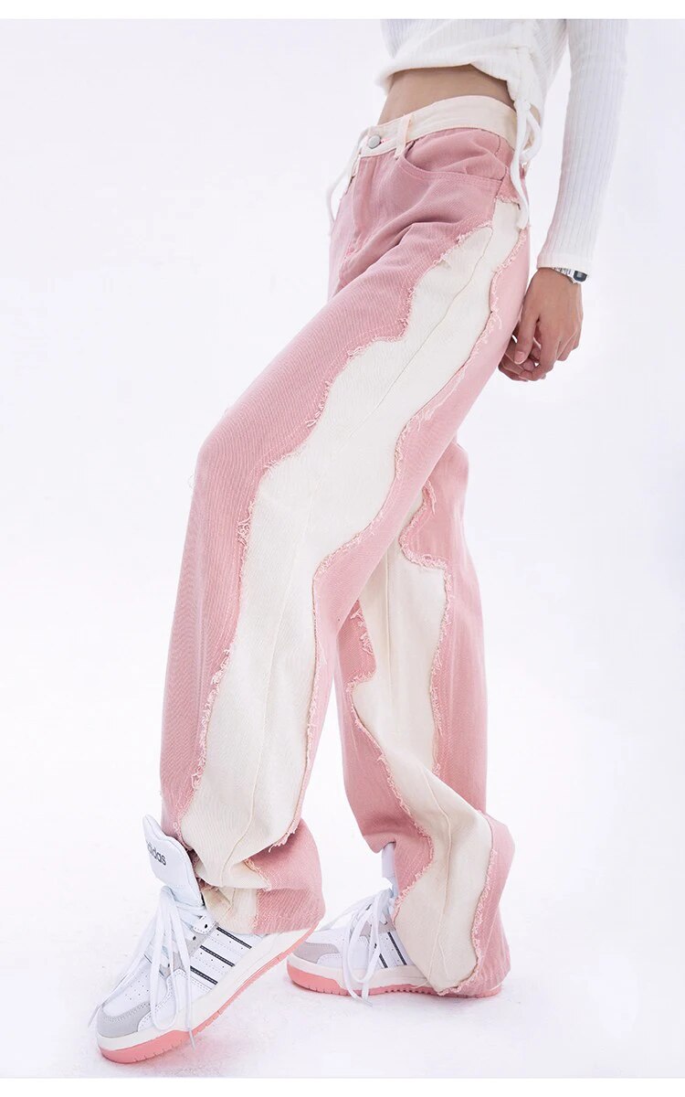 Pink High Waist Baggy Jeans Denim - INTOHYPEZONE