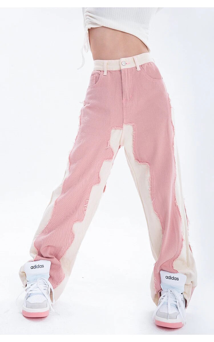 Pink High Waist Baggy Jeans Denim - INTOHYPEZONE