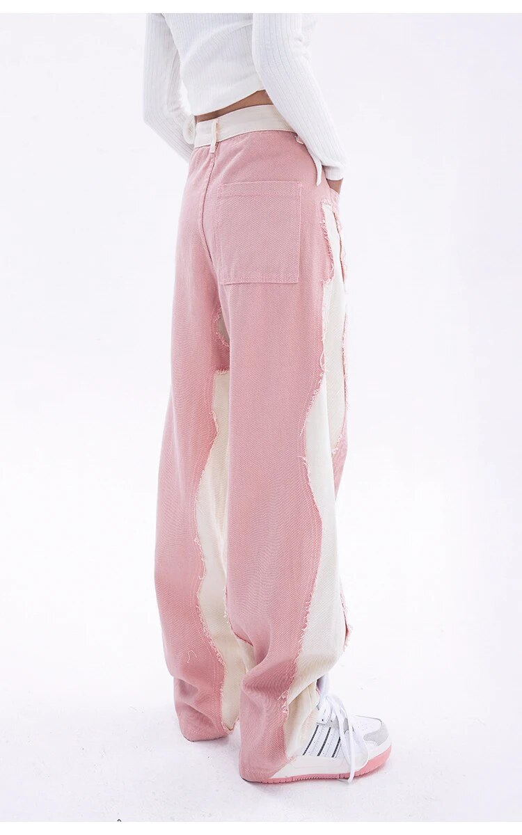 Pink High Waist Baggy Jeans Denim - INTOHYPEZONE
