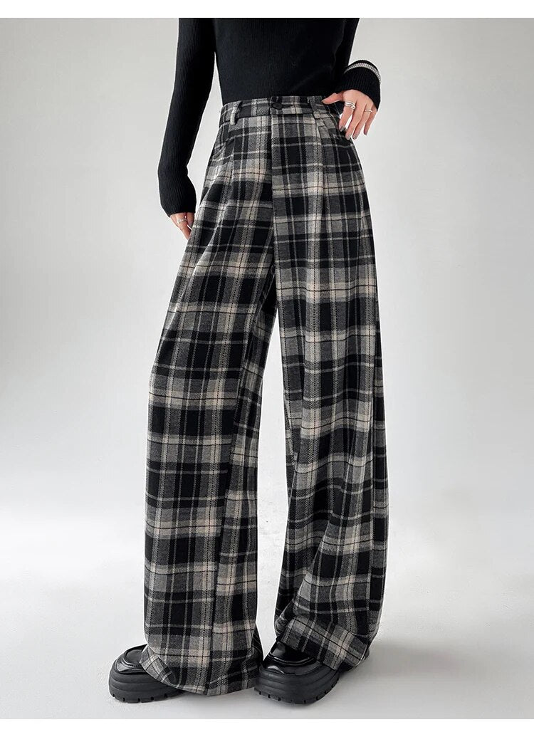 Plaid High Waist Full Length Pants - INTOHYPEZONE