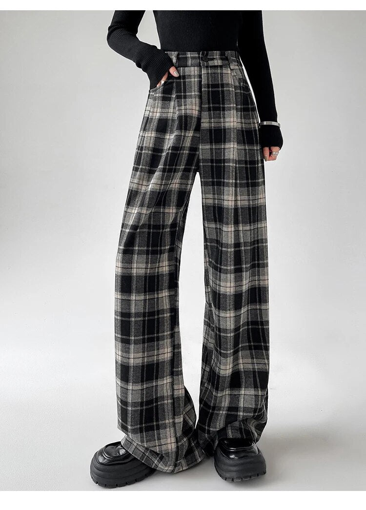 Plaid High Waist Full Length Pants - INTOHYPEZONE