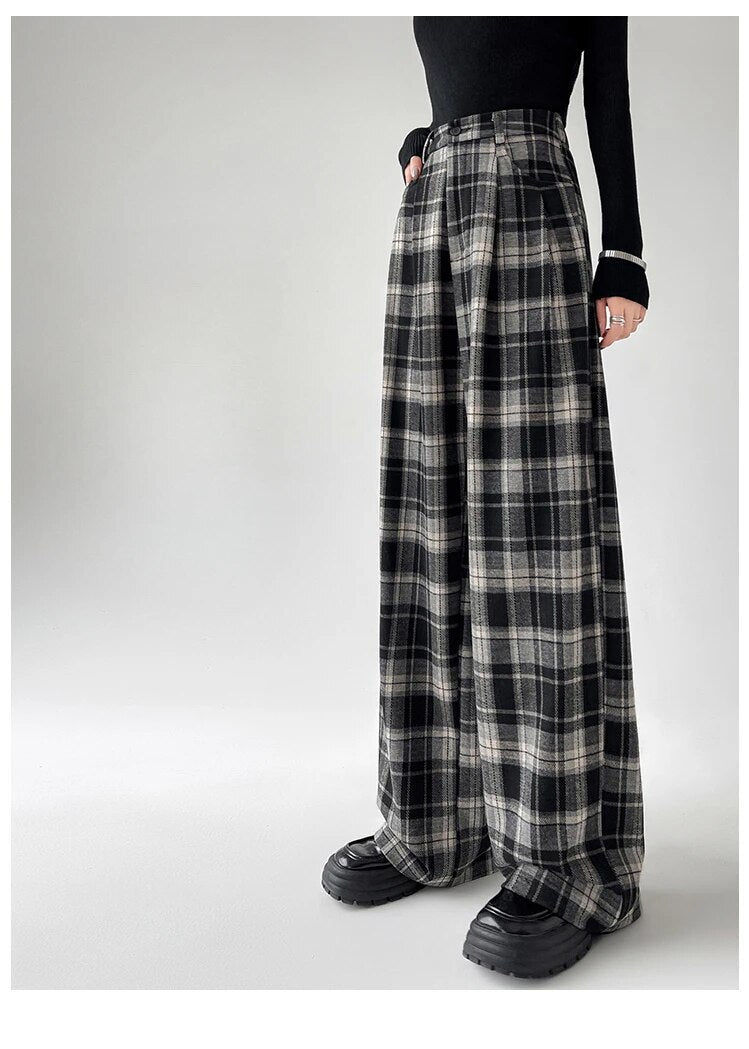 Plaid High Waist Full Length Pants - INTOHYPEZONE