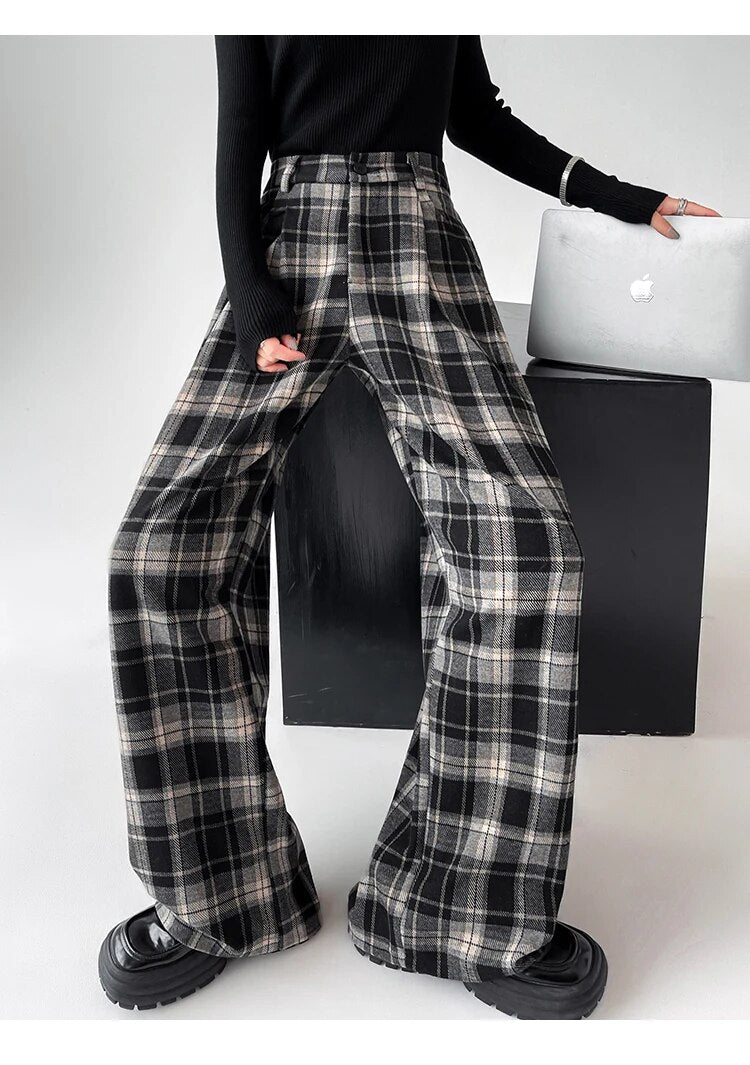 Plaid High Waist Full Length Pants - INTOHYPEZONE