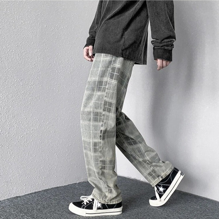 Plaid Jeans Denim Pants - INTOHYPEZONE