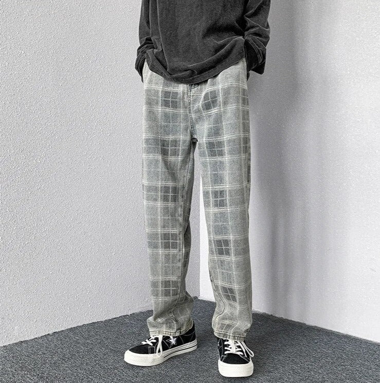 Plaid Jeans Denim Pants - INTOHYPEZONE