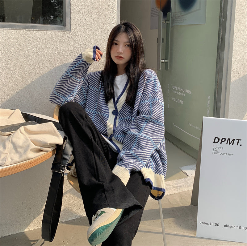 Purple Plaid Oversized Cardigan - INTOHYPEZONE