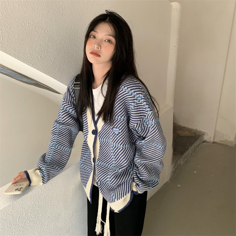 Purple Plaid Oversized Cardigan - INTOHYPEZONE