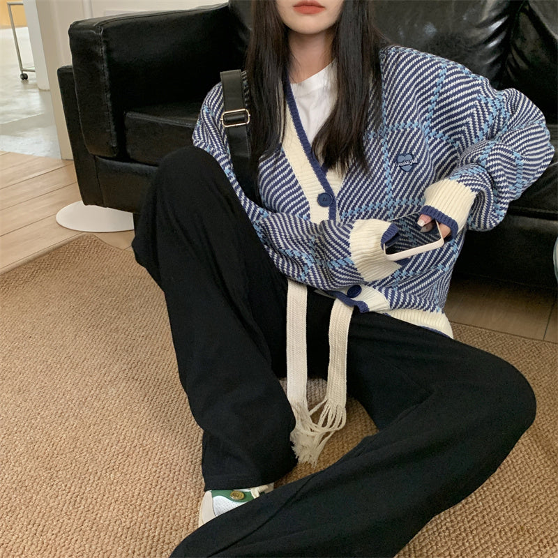 Purple Plaid Oversized Cardigan - INTOHYPEZONE