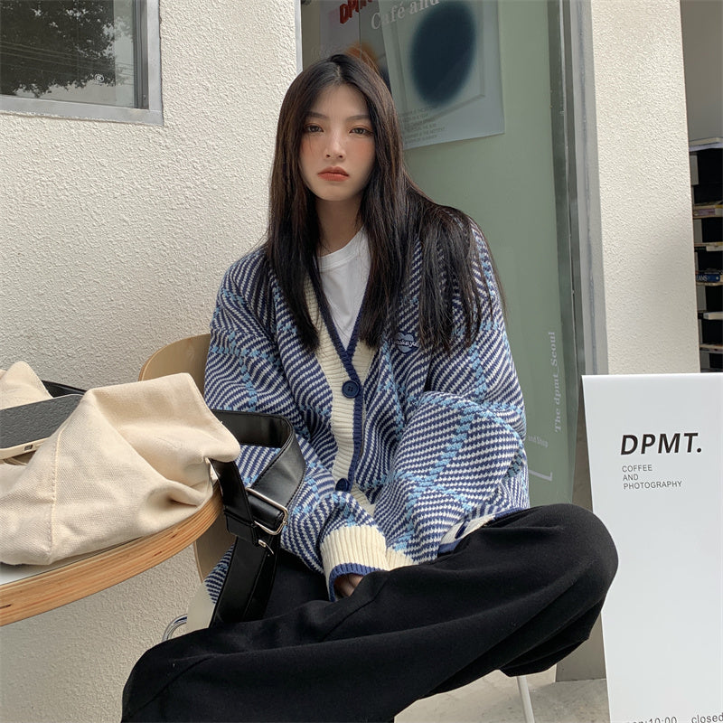 Purple Plaid Oversized Cardigan - INTOHYPEZONE