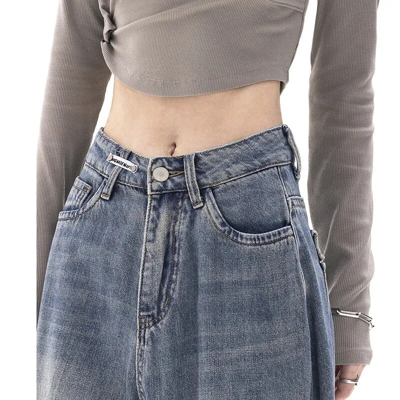 Retro High Waist Straight Denim Pants - INOTHYPEZONE
