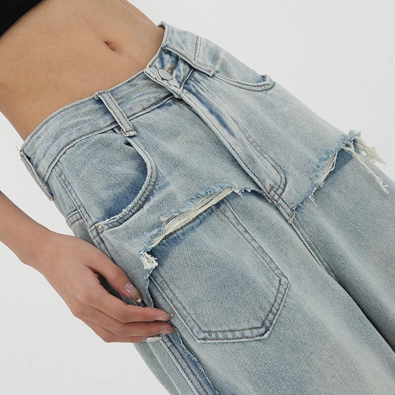 Retro Patchwork Grunge Denim Pants - INTOHYPEZONE