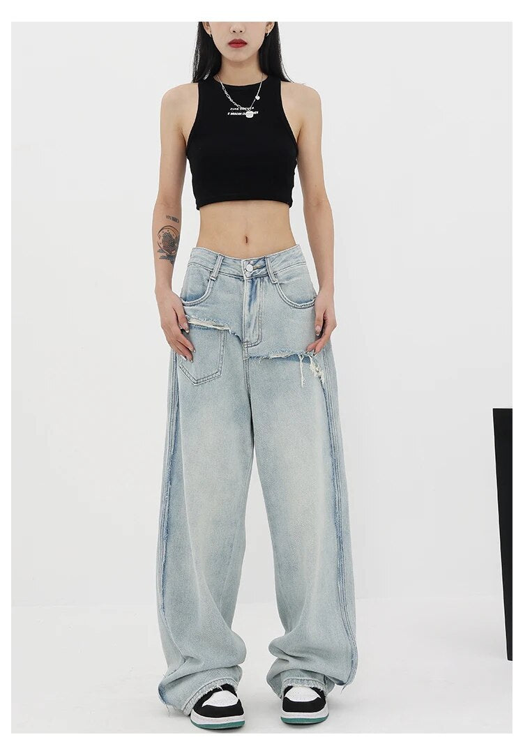 Retro Patchwork Grunge Denim Pants - INTOHYPEZONE