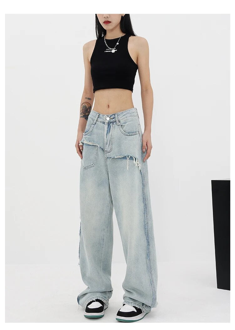 Retro Patchwork Grunge Denim Pants - INTOHYPEZONE