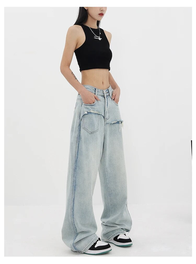 Retro Patchwork Grunge Denim Pants - INTOHYPEZONE