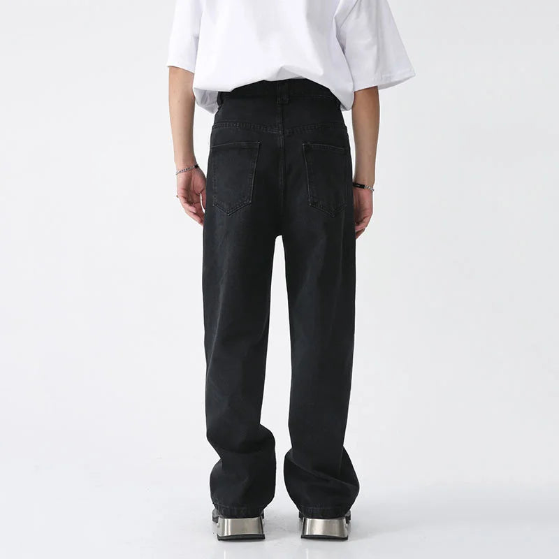 Structure Spliced Straight Denim Pants - INTOHYPEZONE
