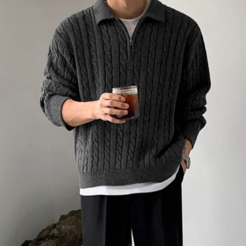Half Zip Lapel Knitted Pullover - INTOHYPEZONE