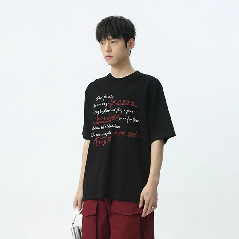 Trend Letter Loose Short Sleeve T-shirt - INTOHYPEZONE