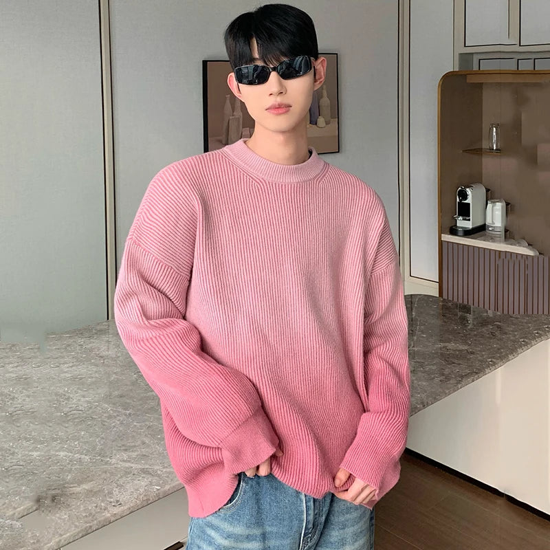 Gradient Color Round Neck Sweater - INTOHYPEZONE