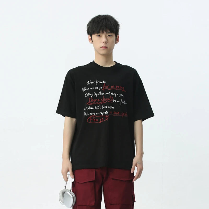 Trend Letter Loose Short Sleeve T-shirt - INTOHYPEZONE