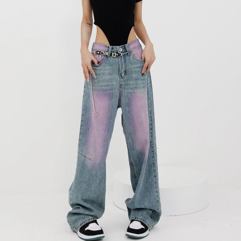 Tie Dye High Waist Straight Jeans Pants - INTOHYPEZONE