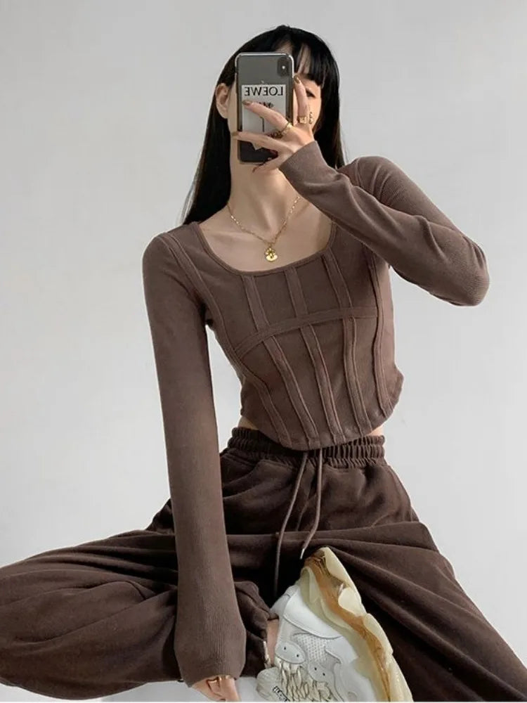 Vintage Long Sleeve Cropped Top - INTOHYPEZONE