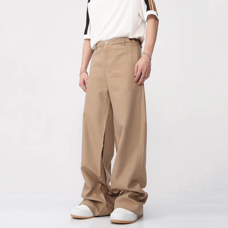 Solid Color Button Straight Trousers - INTOHYPEZONE