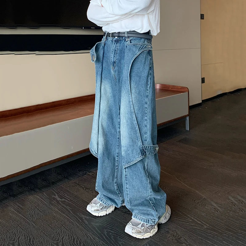 Washed Patchwork Wide Leg Denim Jeans - INTOHYPEZONE