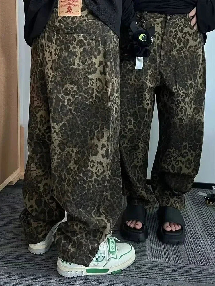 Leopard Loose Casual Denim Jeans - INTOHYPEZONE