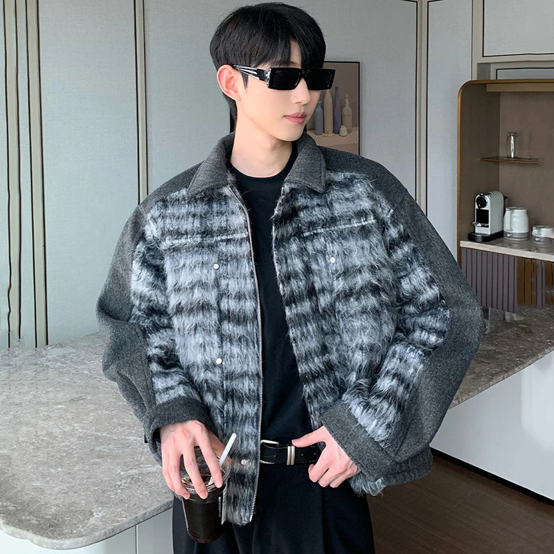 Plaid Woolen Lapel Patchwork Jacket - INTOHYPEZONE