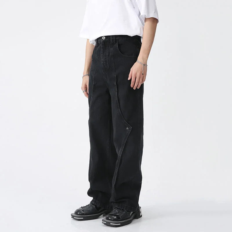 Structure Spliced Straight Denim Pants - INTOHYPEZONE