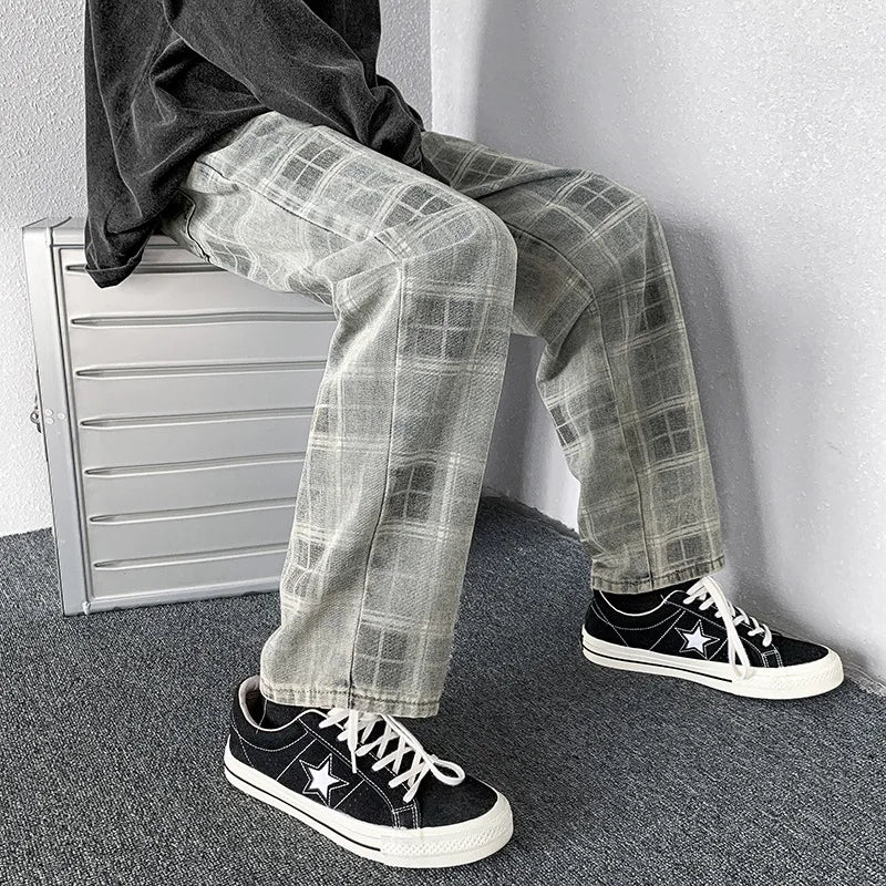 Plaid Jeans Denim Pants - INTOHYPEZONE