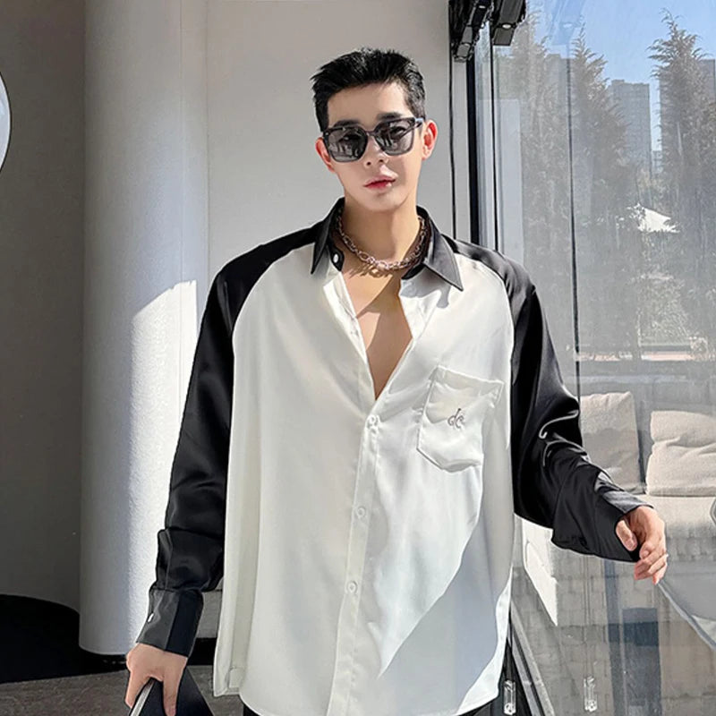 Contrast Color Spliced Shirt - INTOHYPEZONE