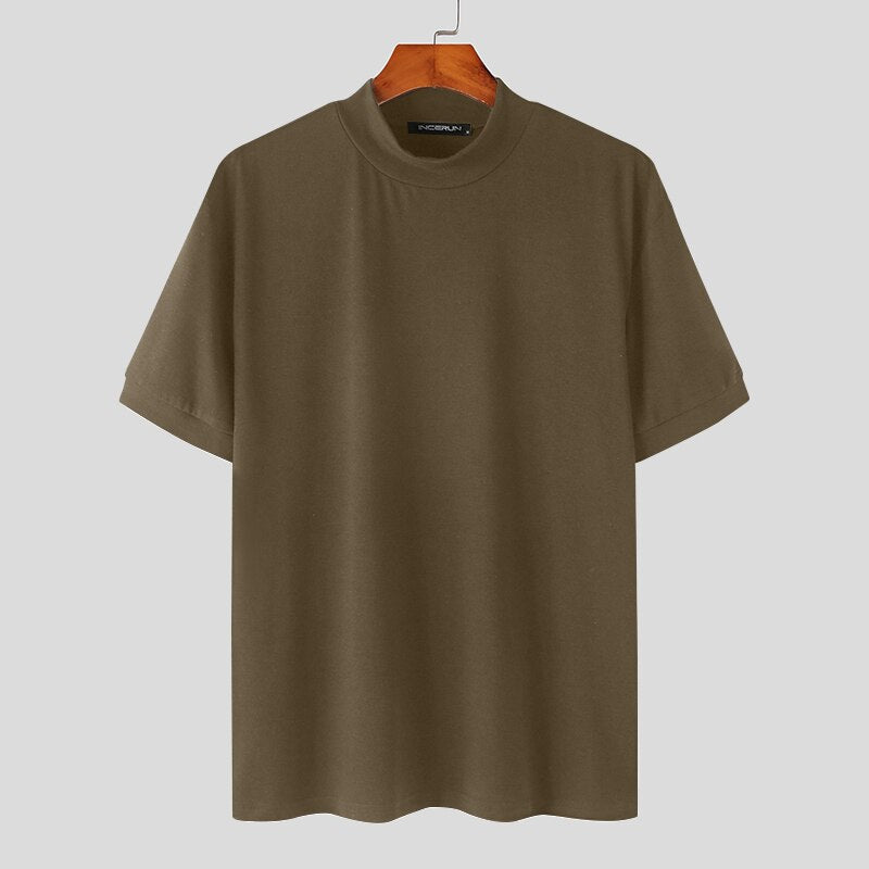 Short-Sleeve Mock Neck Knitted T shirt by INTOHYPEZONE SUMMER